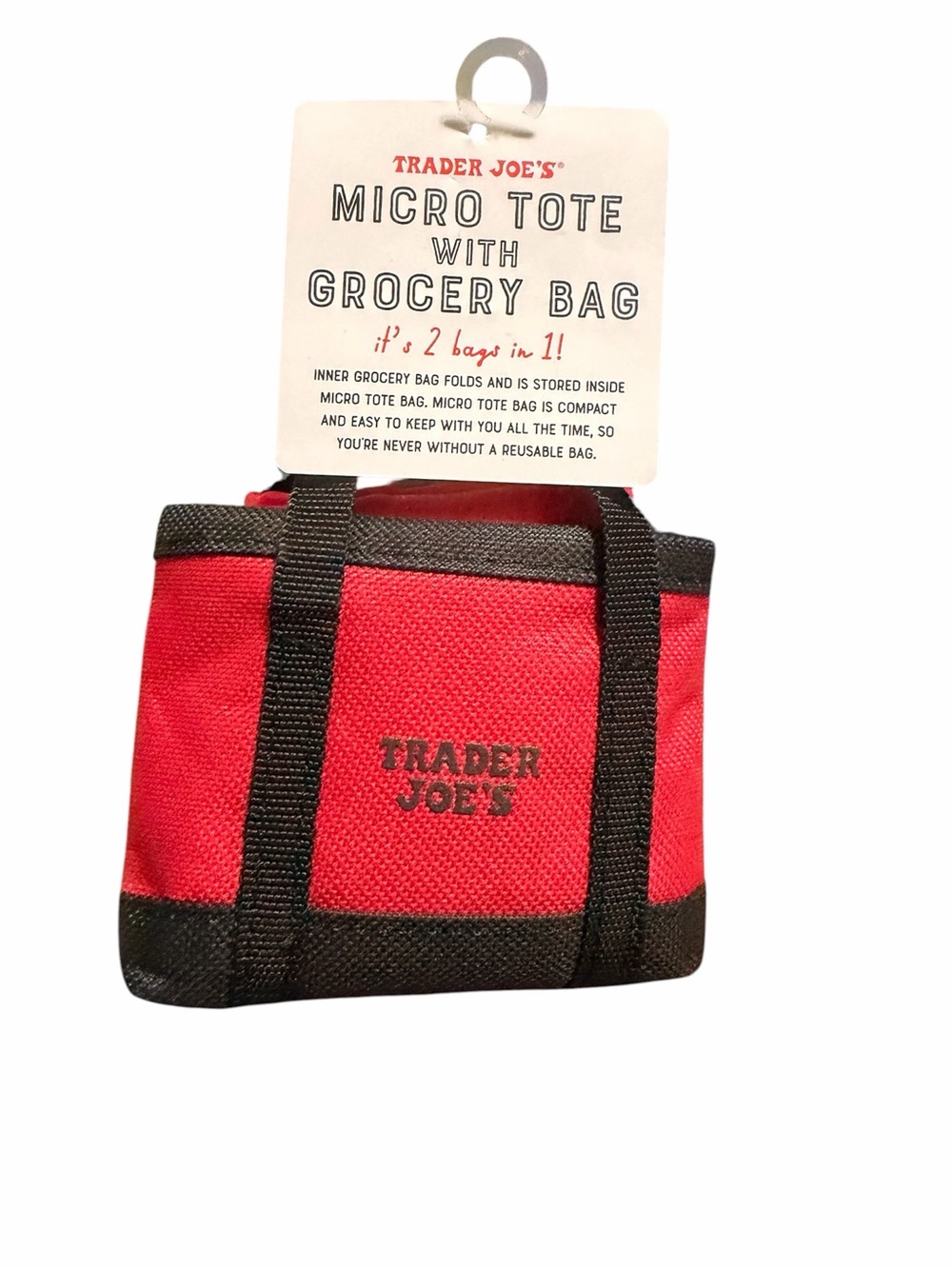 TRADER JOE’S MICRO TOTE W/GROCERY BAG.. It’s 2 bags in 1!! The cutest one!